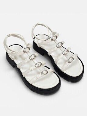 Marc Jacobs White Leather Kiki Chunky Gladiator Sandals Sz. EU39 Buckle Strap